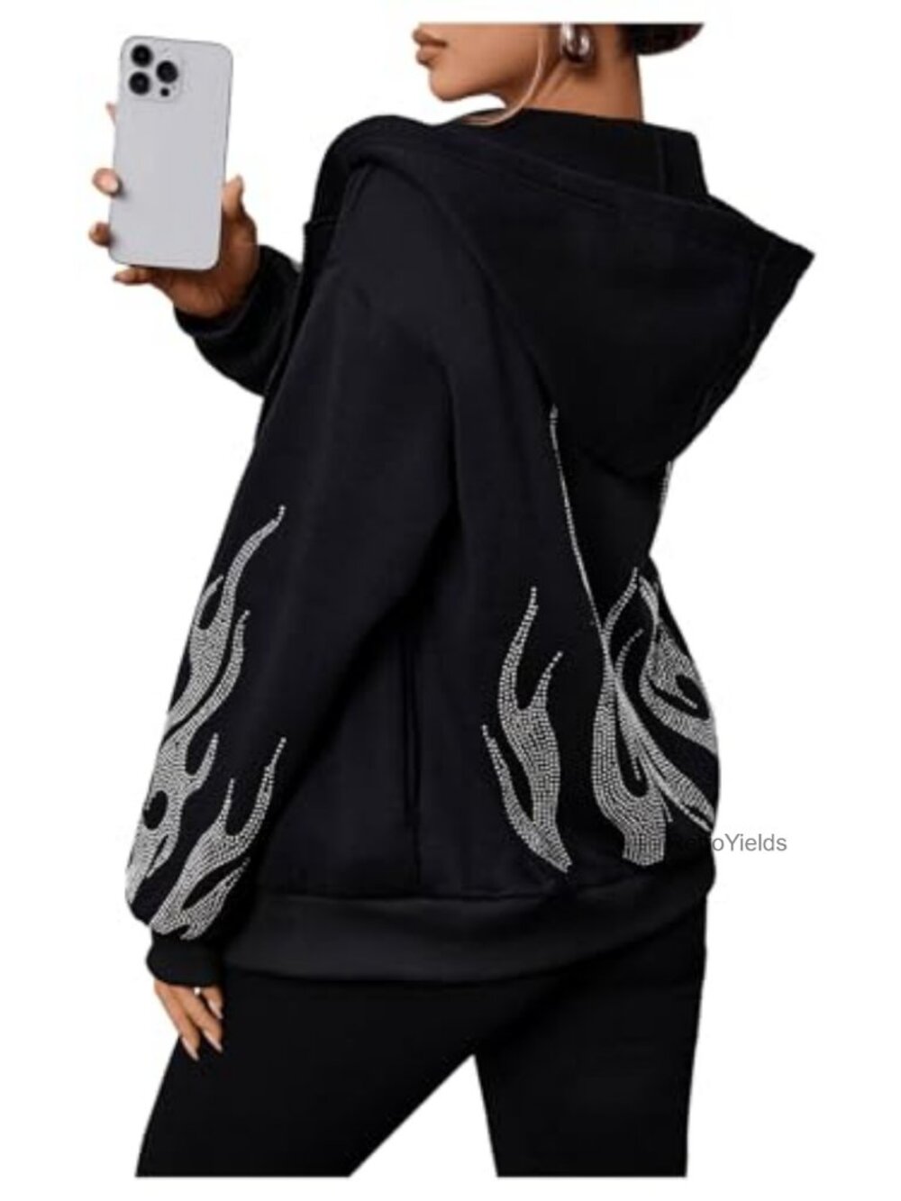 Y2K Oversized Graphic Zip Up Hoodie Sweatshirt Rhinestone